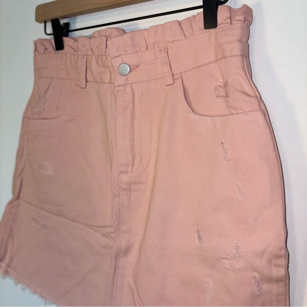 NWT Hayden Distressed Paperbag Denim Skirt Pink Size M - Picture 4 of 9